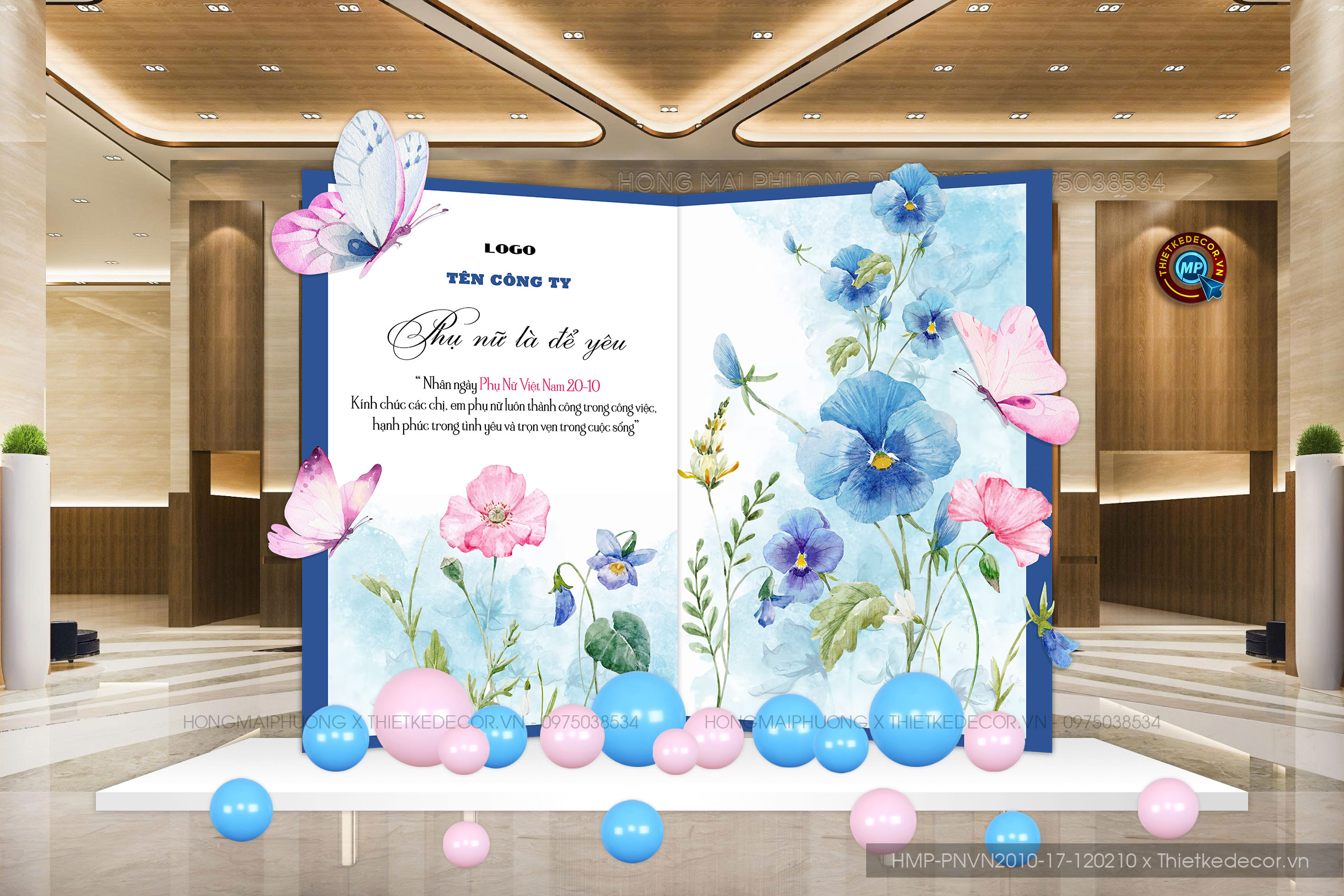 Sách hoa xanh - backdrop check in Phụ Nữ VN 20-10